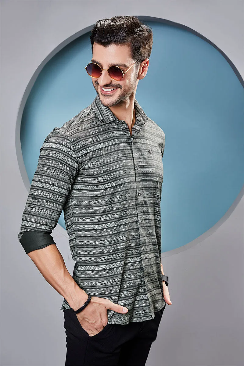 Destin Grey Print Striped Shirt
