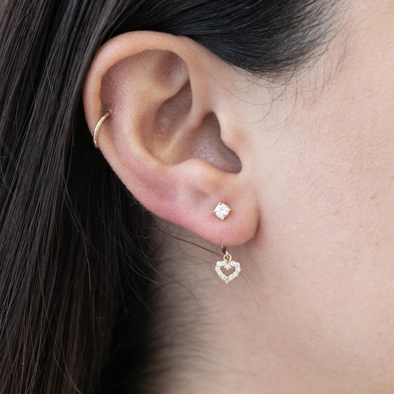 Diamond Heart Ear Jackets & Studs