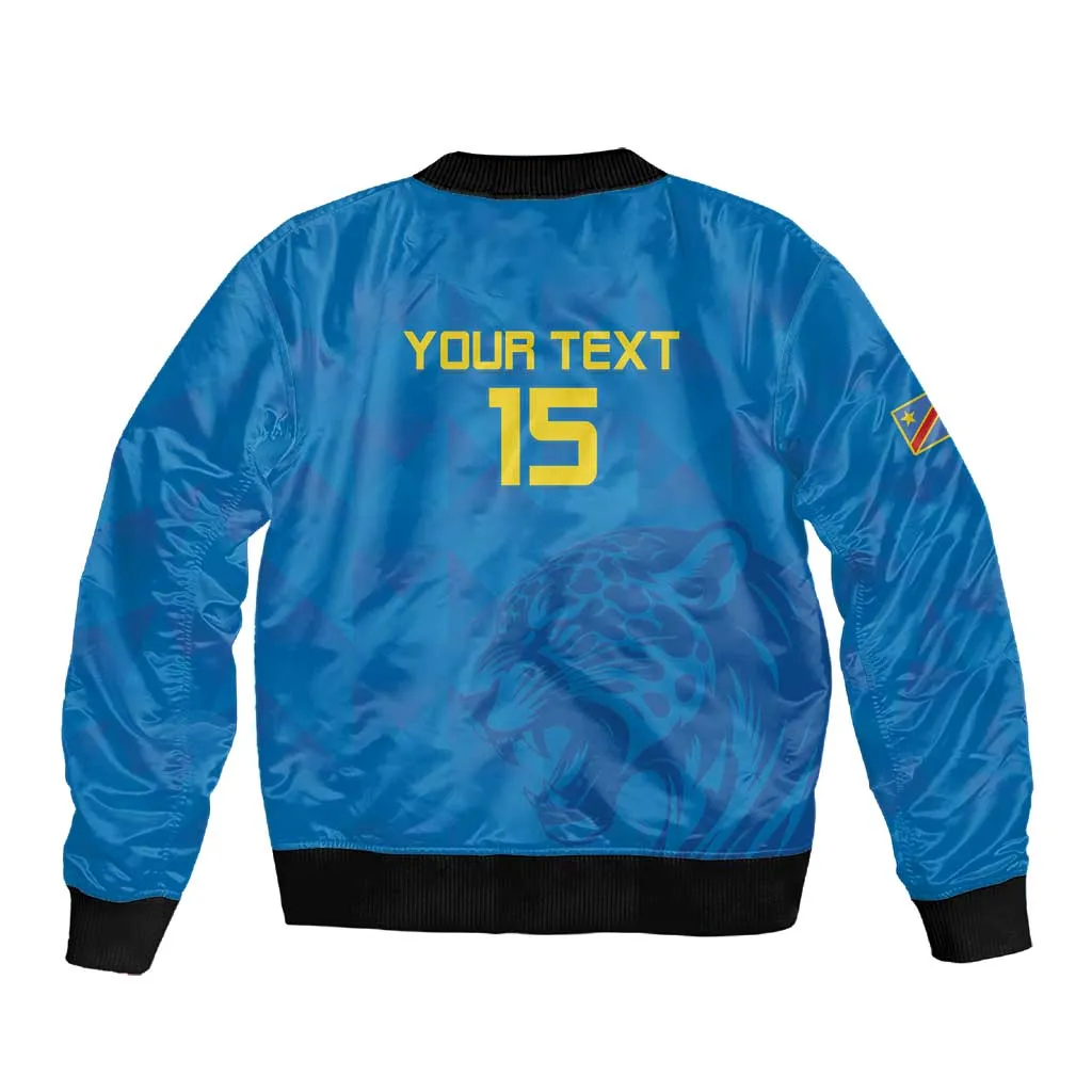 DR Congo Football Custom Sleeve Zip Bomber Jacket Go Champions LT15