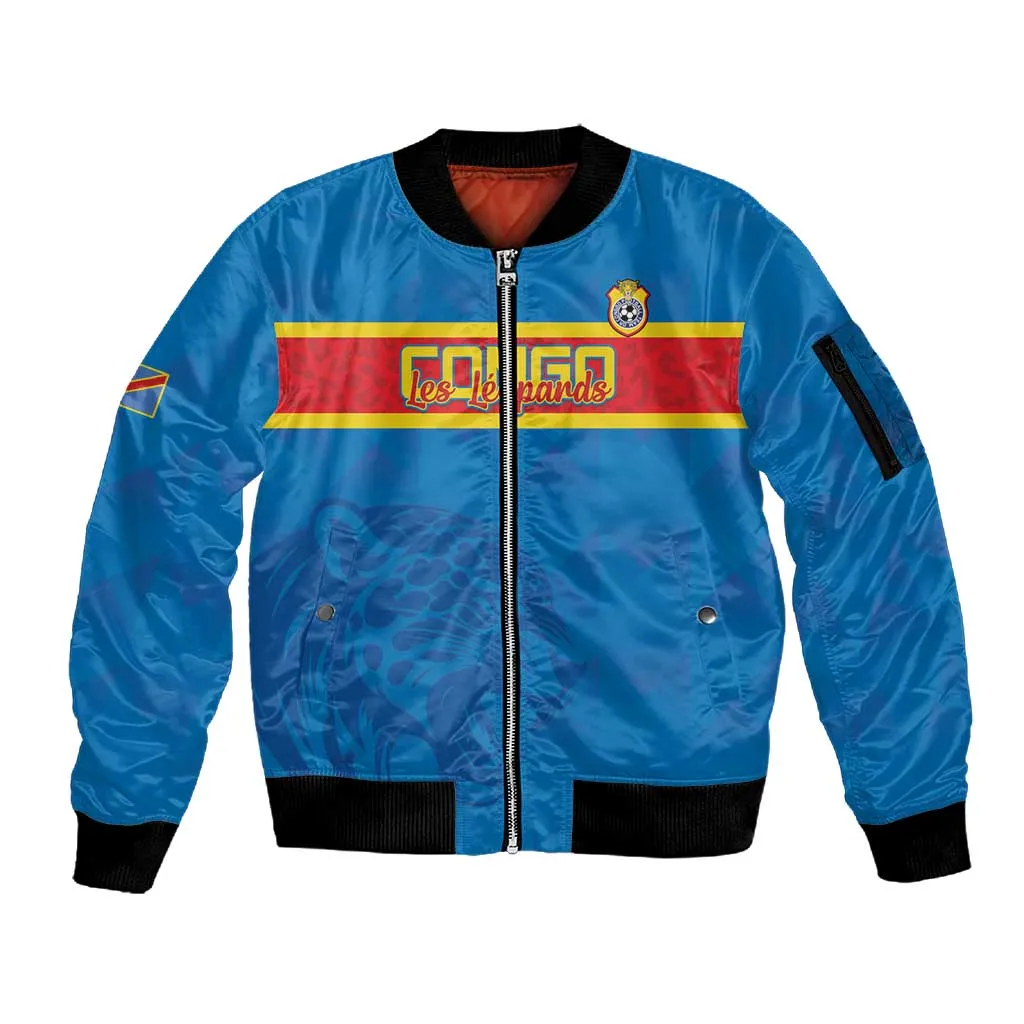 DR Congo Football Custom Sleeve Zip Bomber Jacket Go Champions LT15