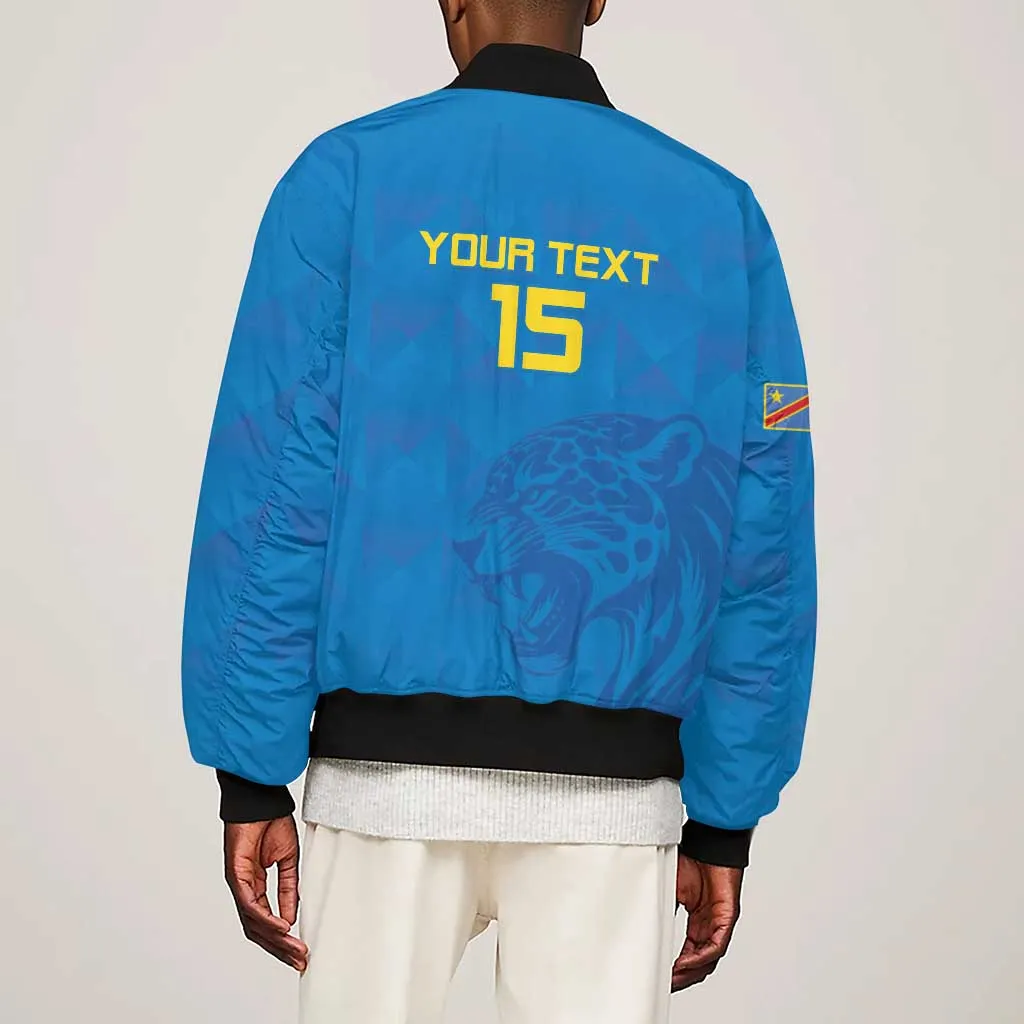 DR Congo Football Custom Sleeve Zip Bomber Jacket Go Champions LT15