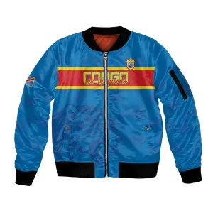 DR Congo Football Custom Sleeve Zip Bomber Jacket Go Champions LT15