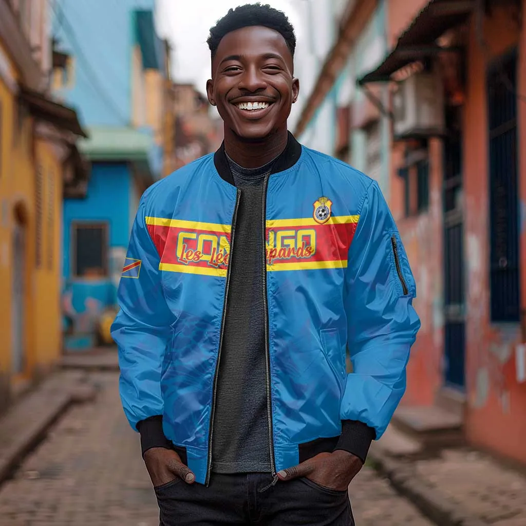 DR Congo Football Custom Sleeve Zip Bomber Jacket Go Champions LT15