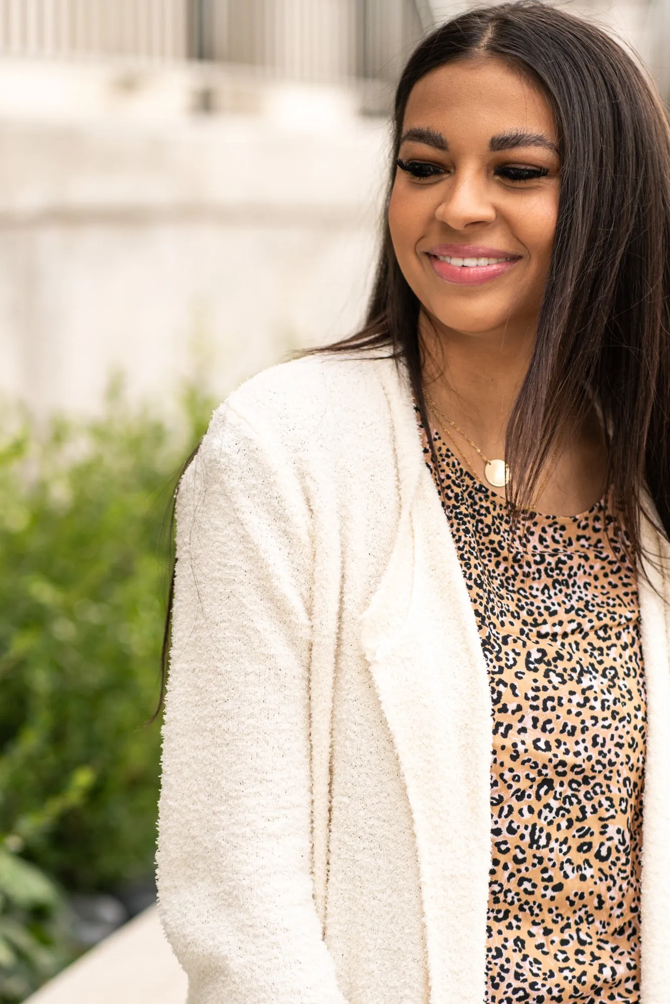 Drape Neck Fuzzy Open Cardigan Sweater