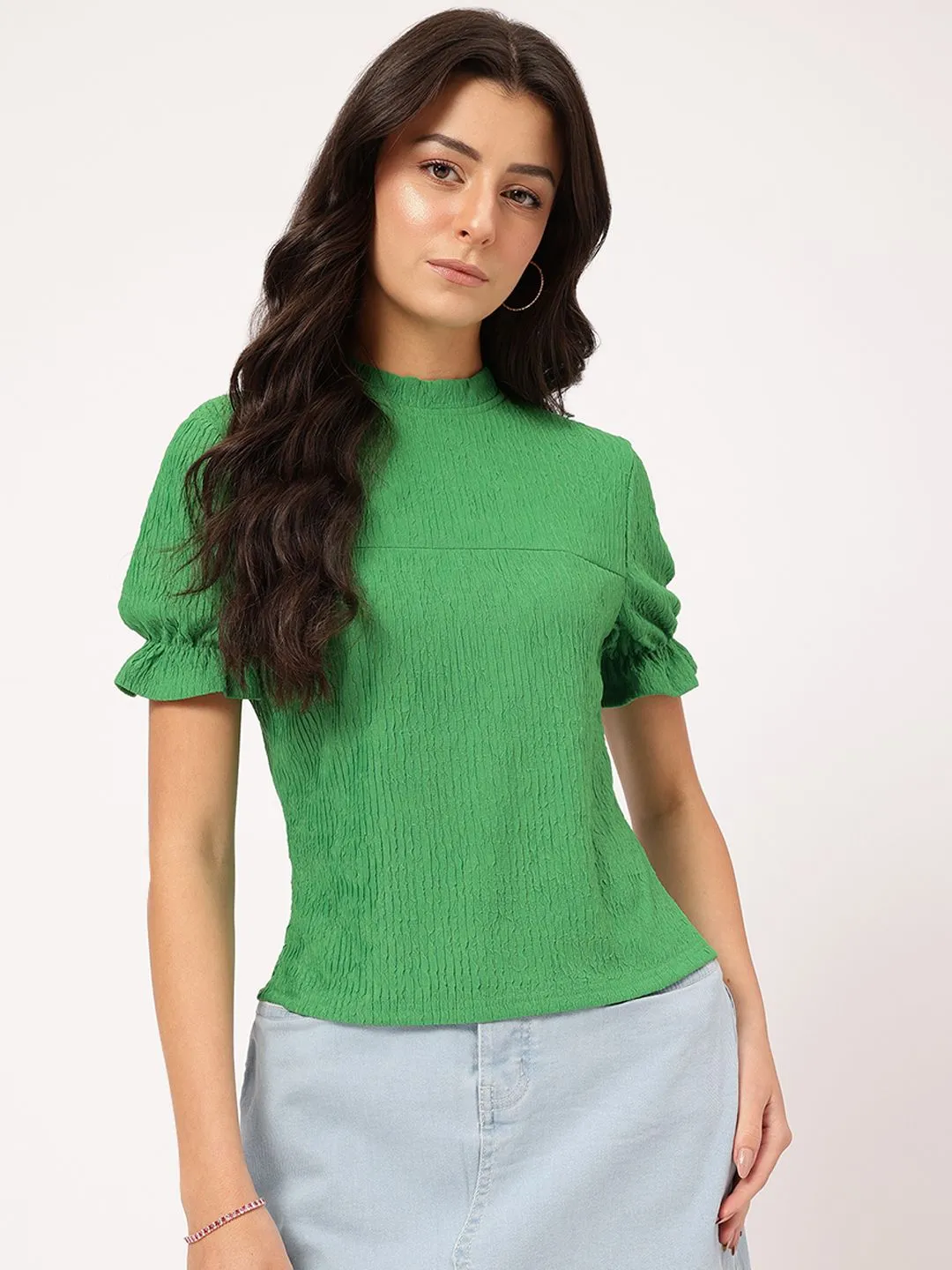 DressBerry Everyday Chic Textured Short Bell Sleeve Top