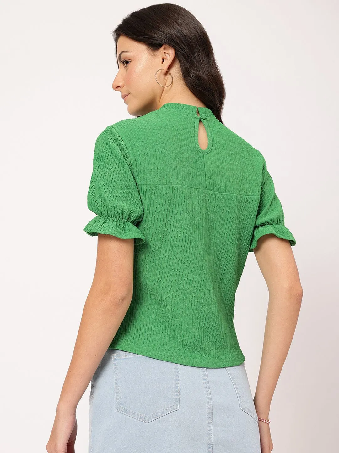 DressBerry Everyday Chic Textured Short Bell Sleeve Top
