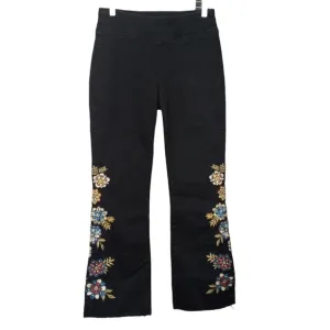 Driftwood Embroidered Floral Pull-on Stretch Black Jeans NWT Size 26