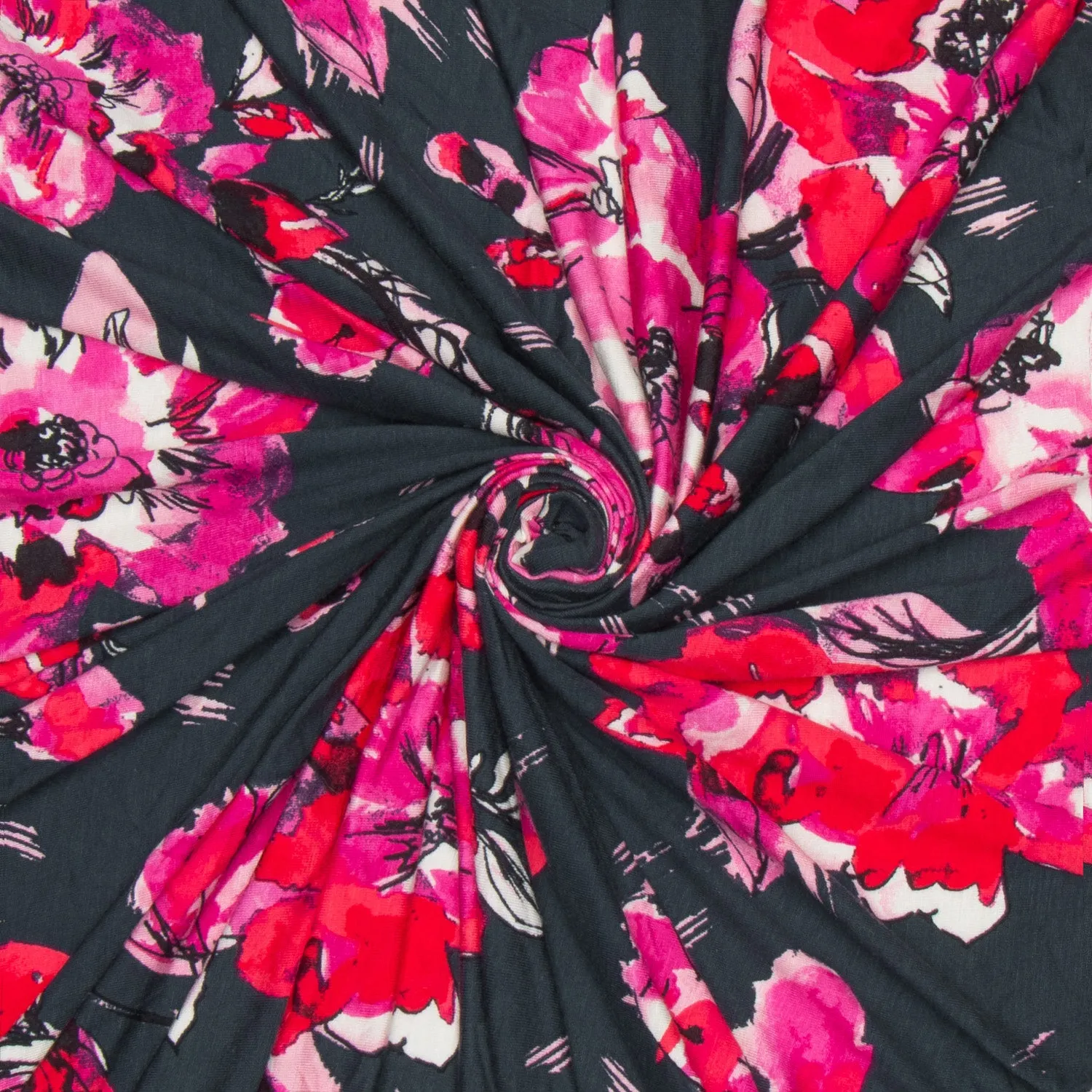 Dty Printed  Floral Navy Cerise