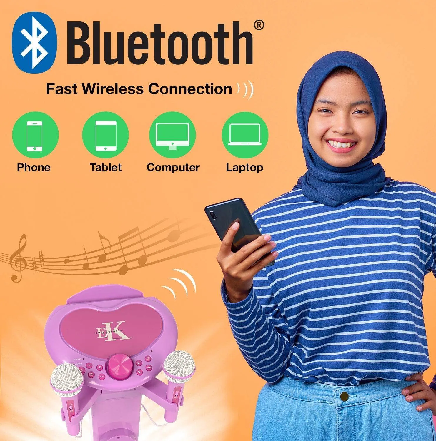 Easy Karaoke Bluetooth® Kids Singalong Pedestal Karaoke Machine ~ Pink