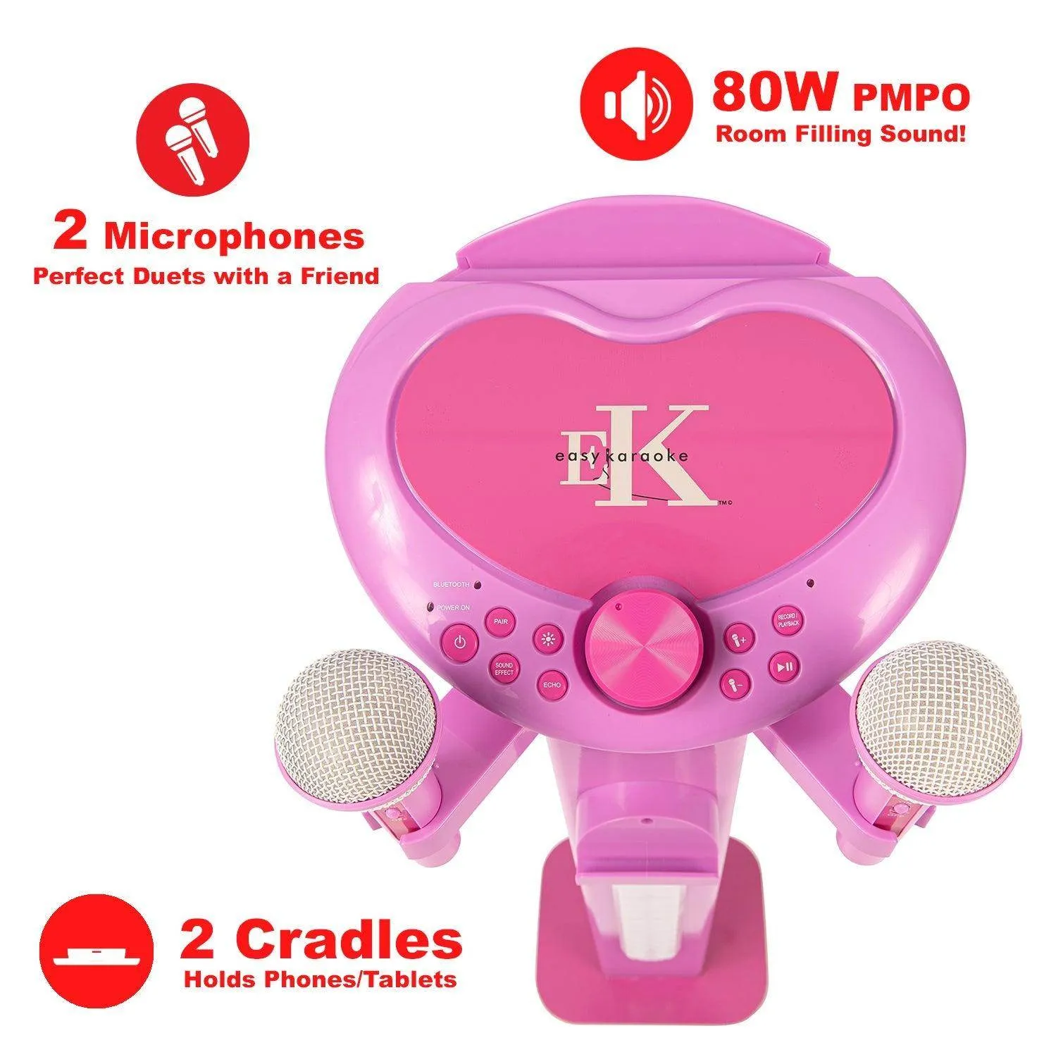 Easy Karaoke Bluetooth® Kids Singalong Pedestal Karaoke Machine ~ Pink
