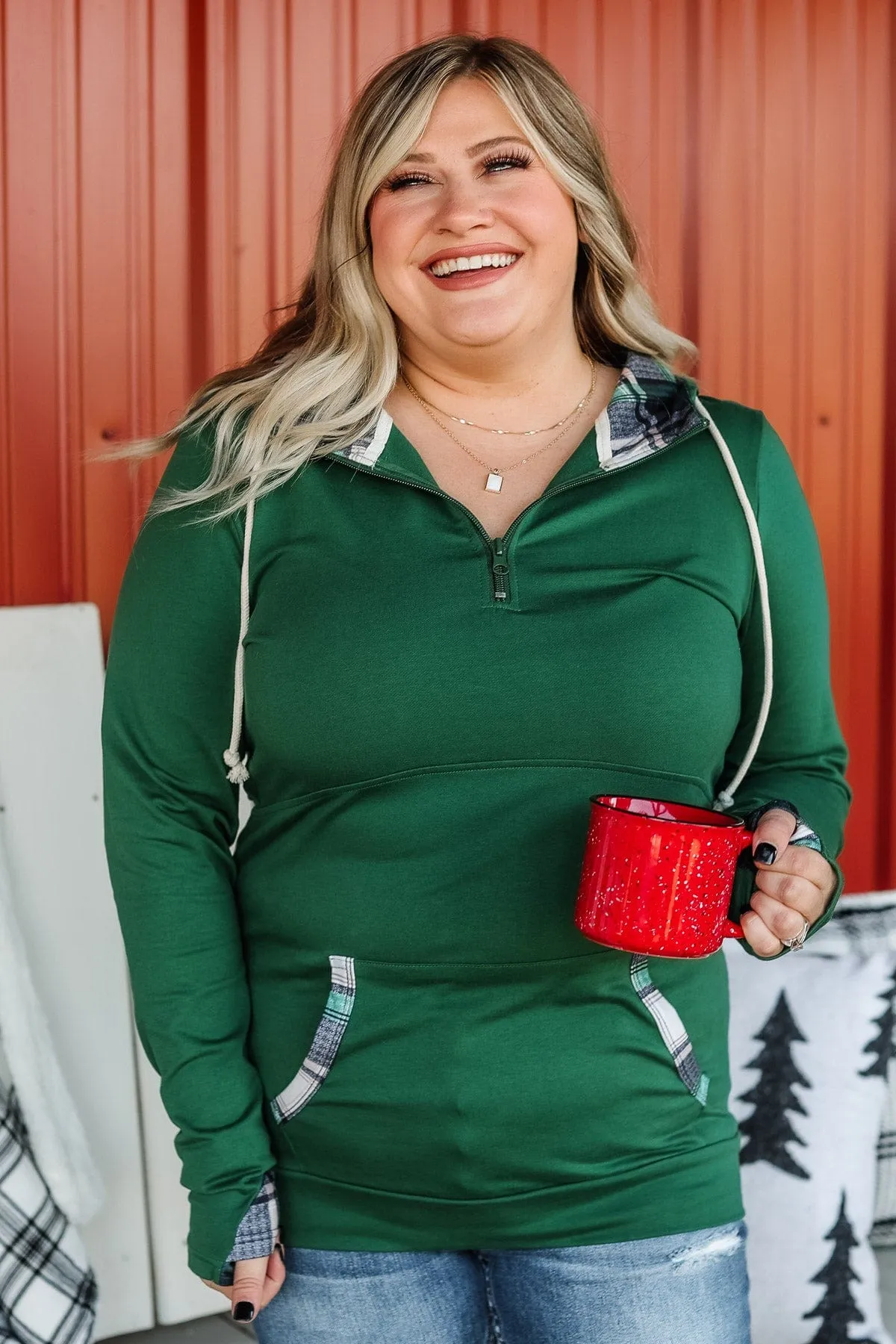 Easy To Love Quarter Zip Hoodie- Emerald Green