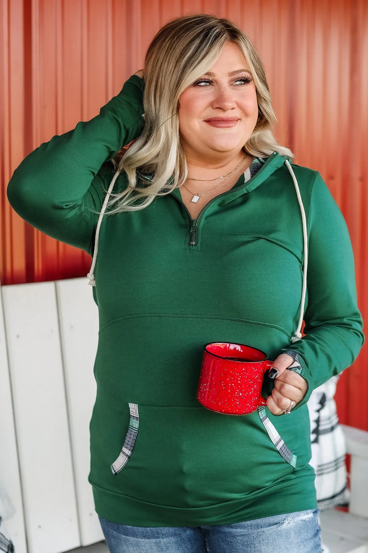 Easy To Love Quarter Zip Hoodie- Emerald Green
