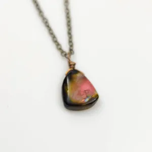 Edgy Petal - Necklace - Small Slab Pendant (Watermelon Tourmaline) #WT-41