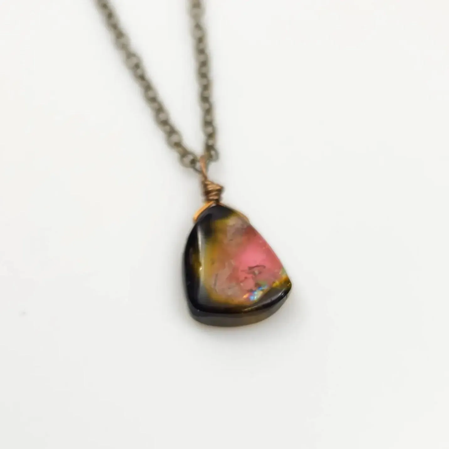 Edgy Petal - Necklace - Small Slab Pendant (Watermelon Tourmaline) #WT-41