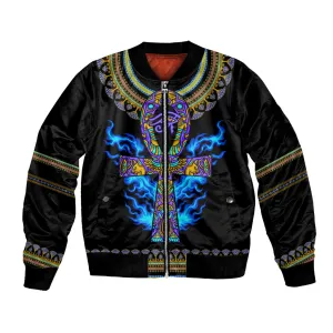 Egyptian Ankh Golden Blue Fire Bomber Jacket DT02