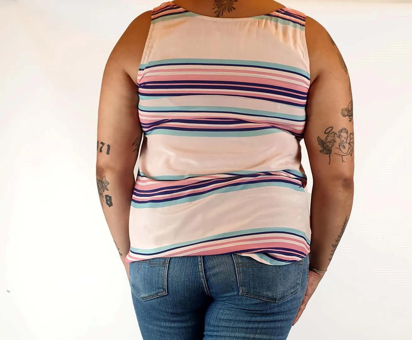 Ella Sanders pink-based striped top size L
