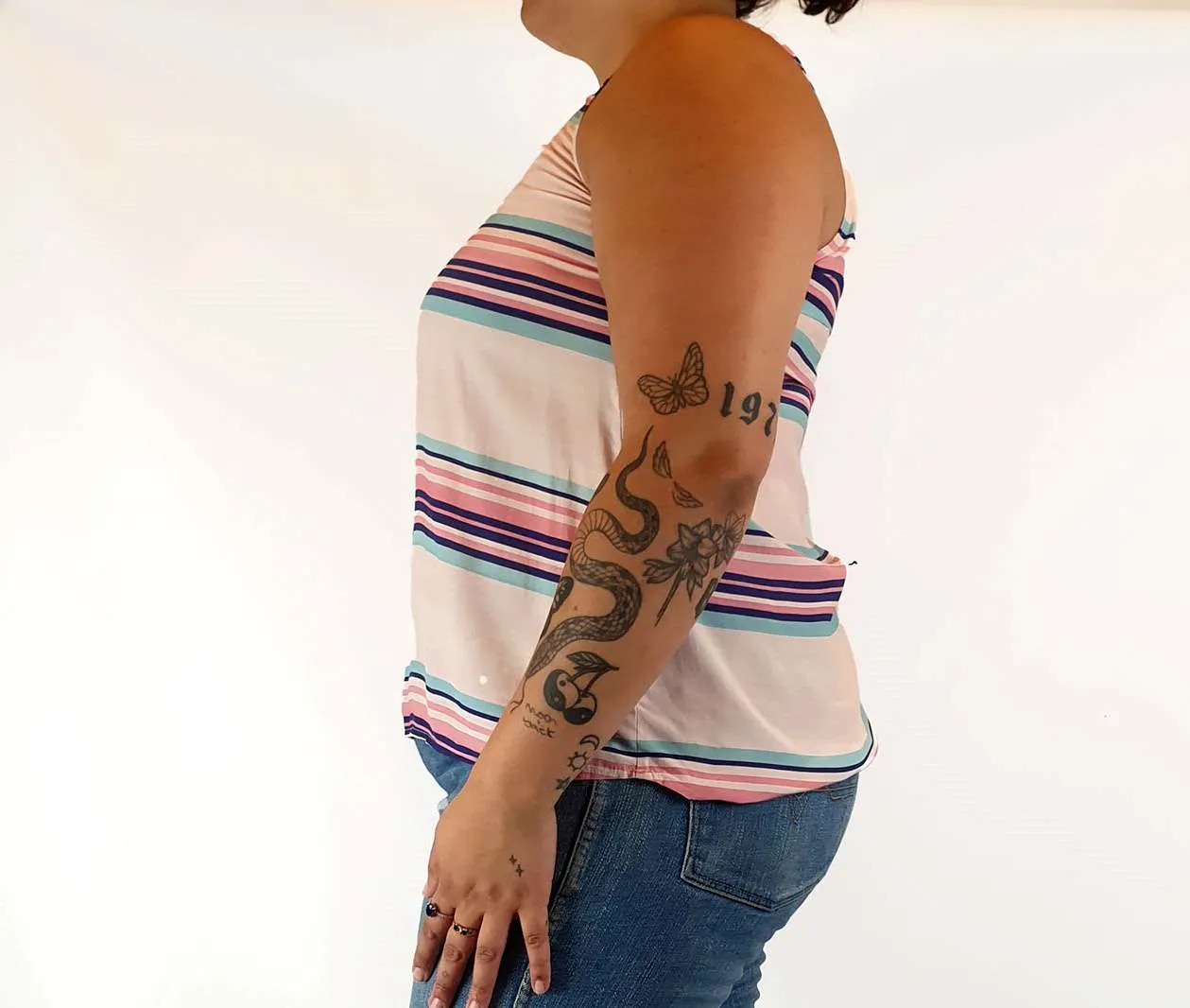 Ella Sanders pink-based striped top size L