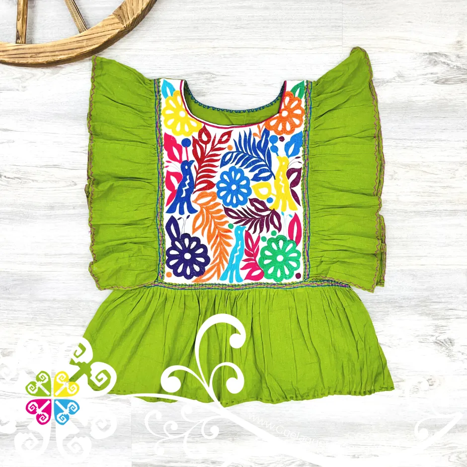 Embroidered Perchera Top  - Short Flutter Sleeve
