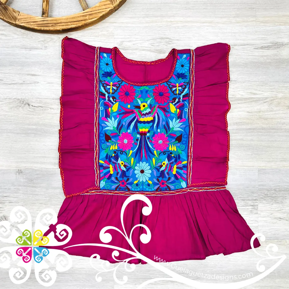 Embroidered Perchera Top  - Short Flutter Sleeve