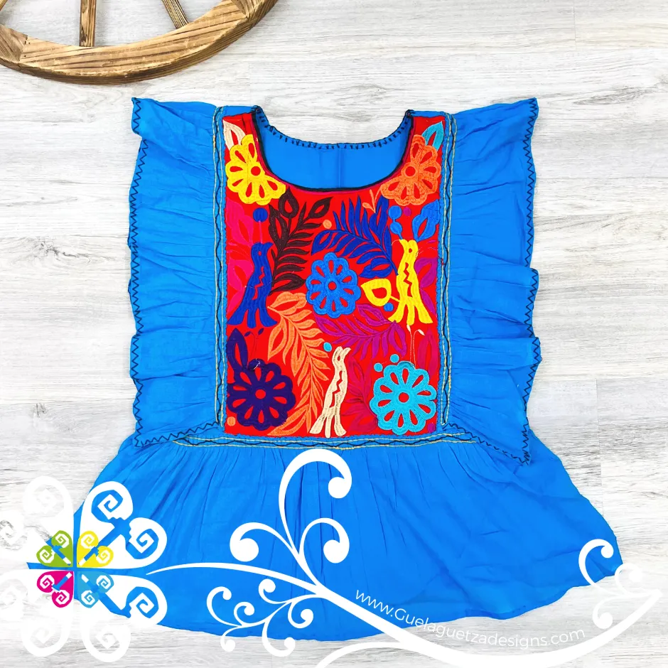 Embroidered Perchera Top  - Short Flutter Sleeve