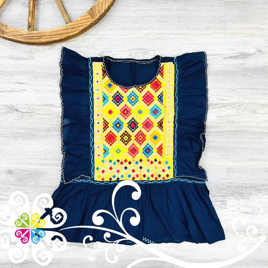 Embroidered Perchera Top  - Short Flutter Sleeve