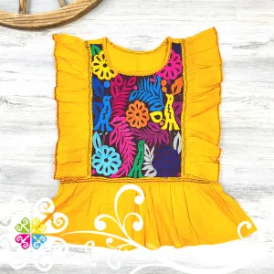 Embroidered Perchera Top  - Short Flutter Sleeve