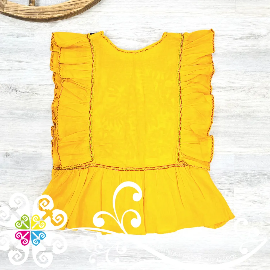 Embroidered Perchera Top  - Short Flutter Sleeve