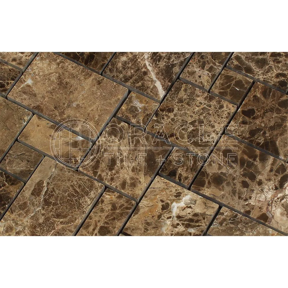 Emperador Dark Spanish Marble Mini-Versailles Pattern Mosaic, Polished