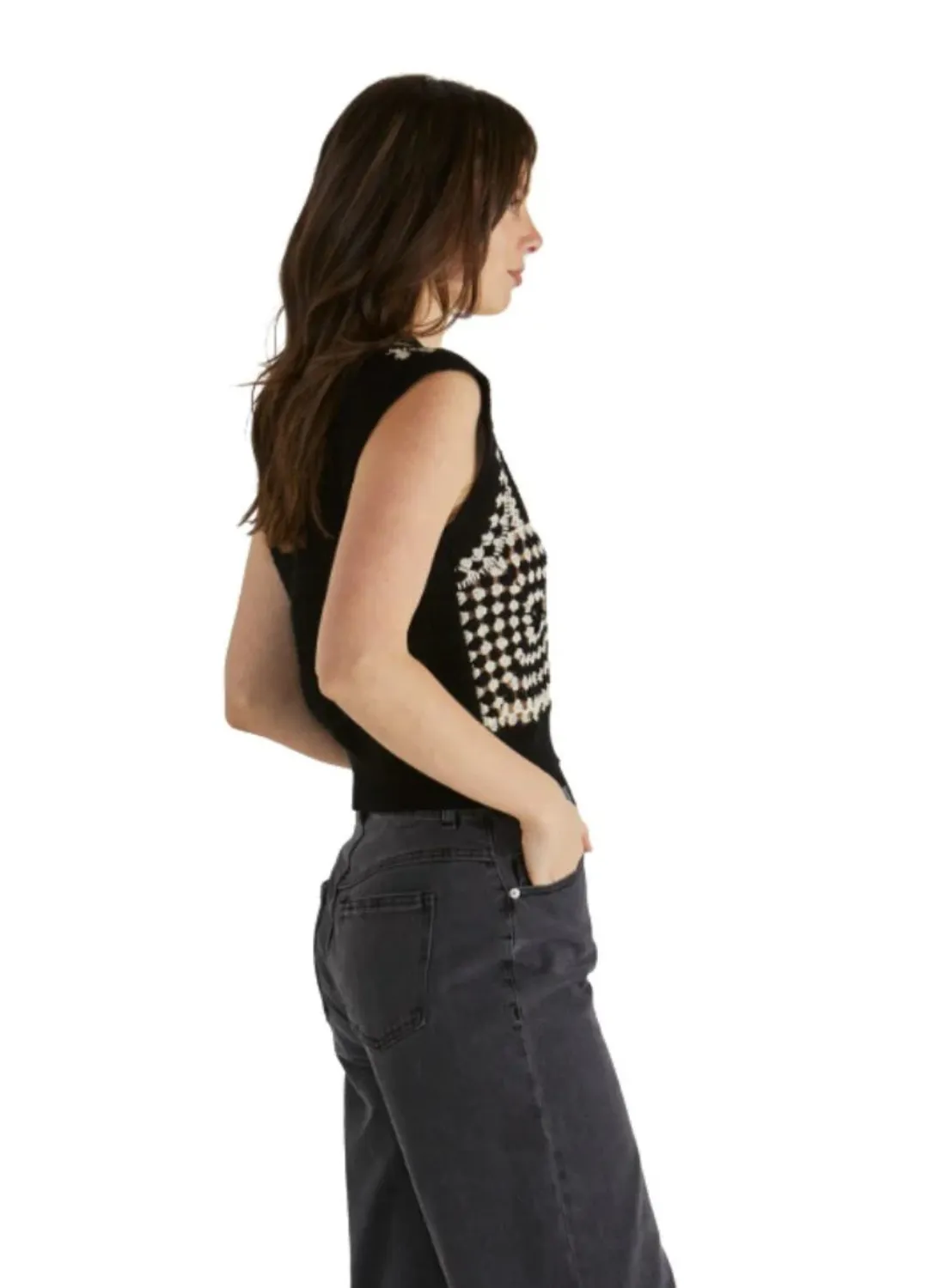Erika Crochet Vest (Black/White)