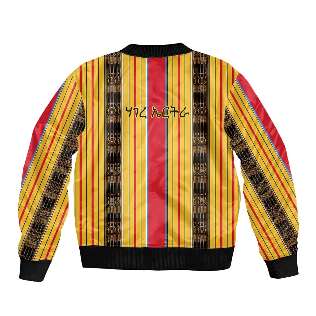 Eritrea Traditional Saho Mix Tilet Pattern Sleeve Zip Bomber Jacket LT15
