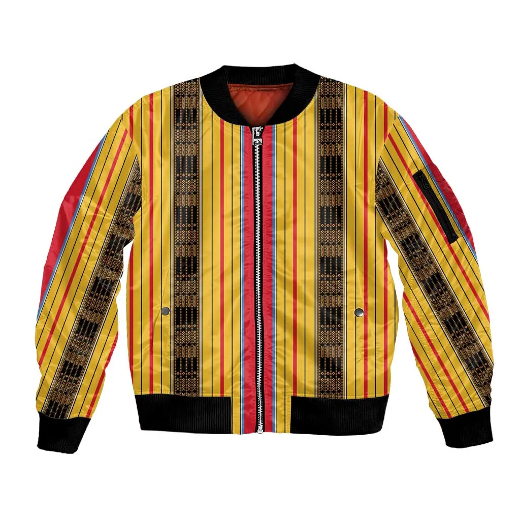 Eritrea Traditional Saho Mix Tilet Pattern Sleeve Zip Bomber Jacket LT15