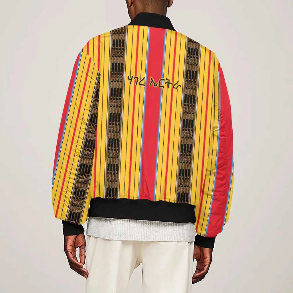Eritrea Traditional Saho Mix Tilet Pattern Sleeve Zip Bomber Jacket LT15