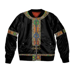 Ethiopia Saba Kemis Habesha Style Sleeve Zip Bomber Jacket Black Color LT15