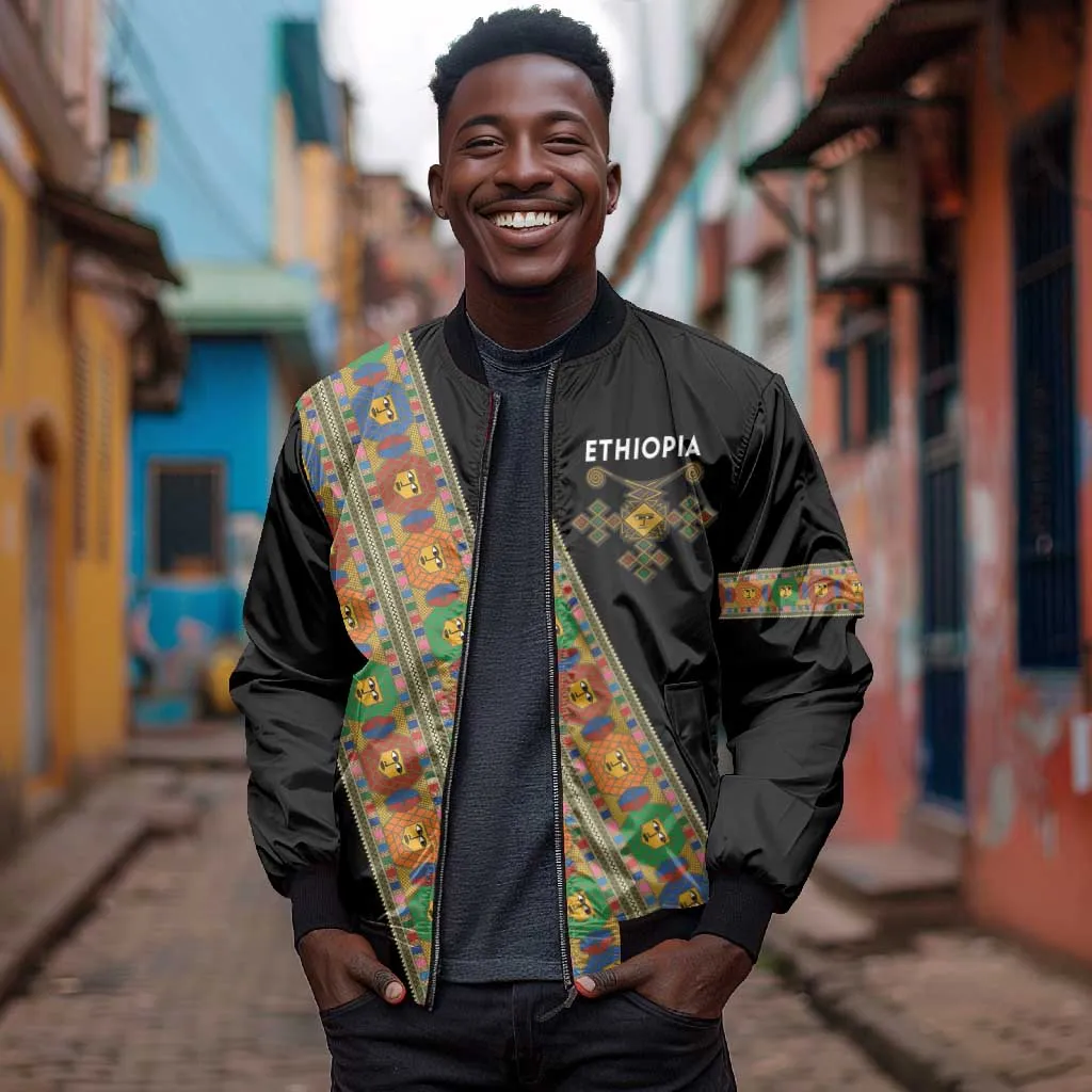 Ethiopia Saba Kemis Sash Style Bomber Jacket Black Color LT15