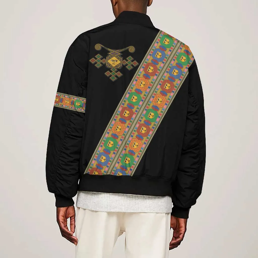 Ethiopia Saba Kemis Sash Style Bomber Jacket Black Color LT15