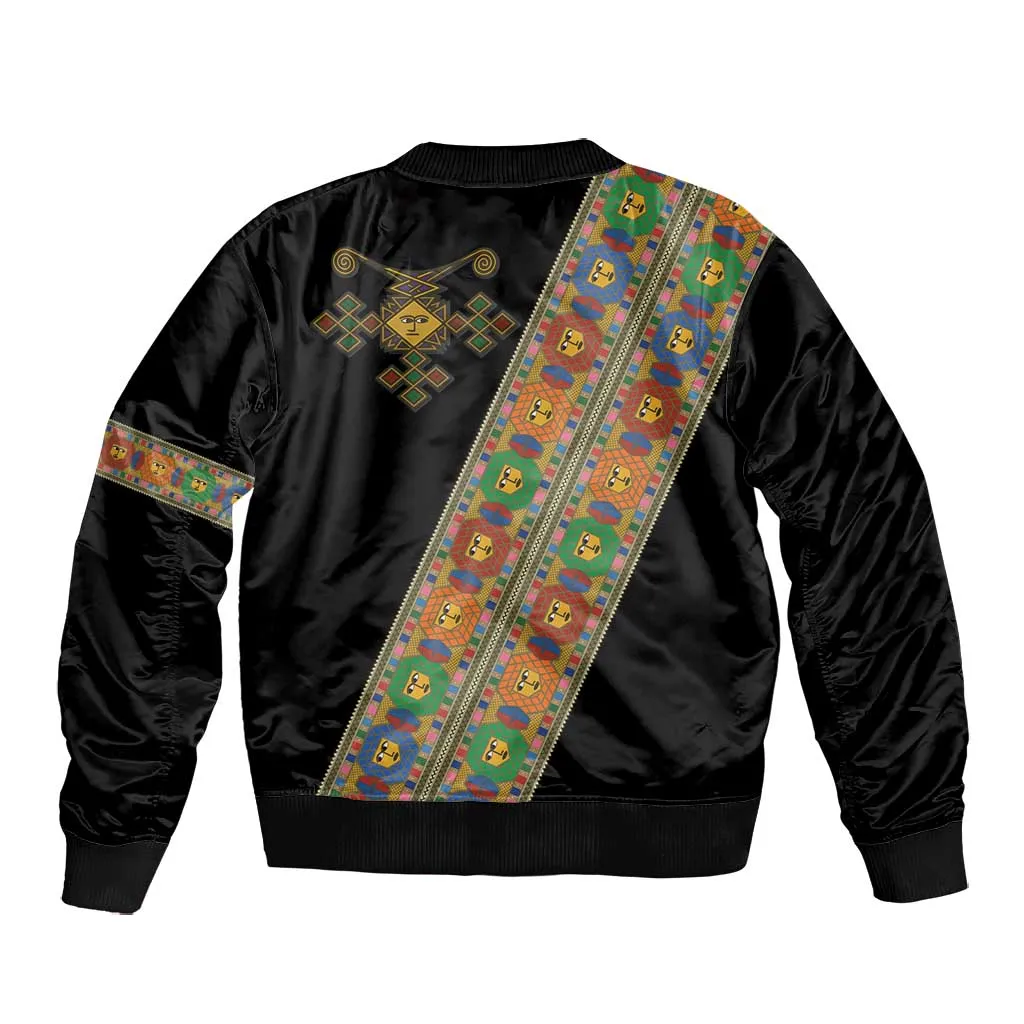 Ethiopia Saba Kemis Sash Style Bomber Jacket Black Color LT15