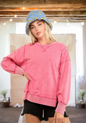 Everybody Knows Mineral Washed French Terry Top in Pink