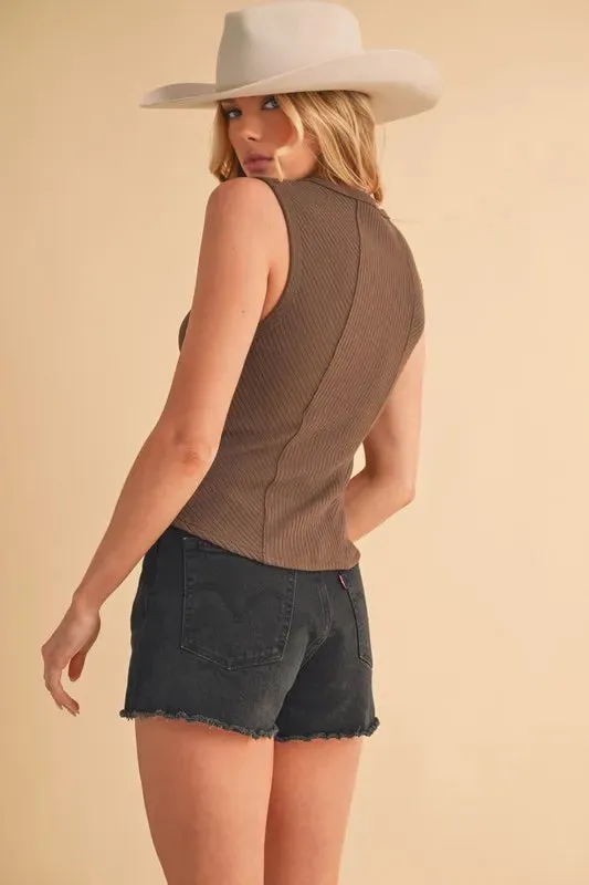 Exposed Seam Ribbed Wide Strap Tank