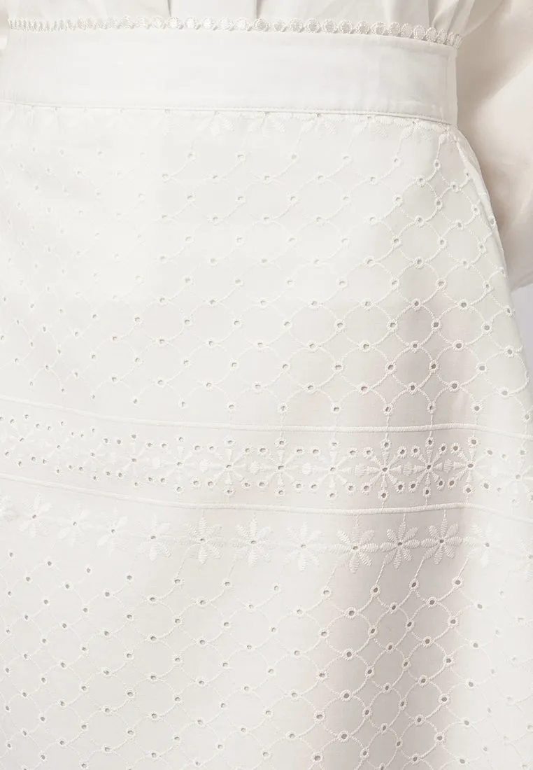 Eyelet Flare Midi Skirt