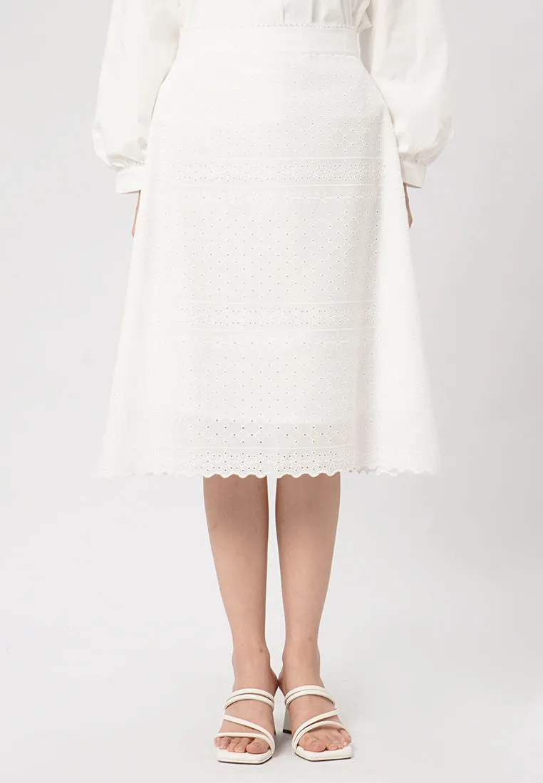 Eyelet Flare Midi Skirt