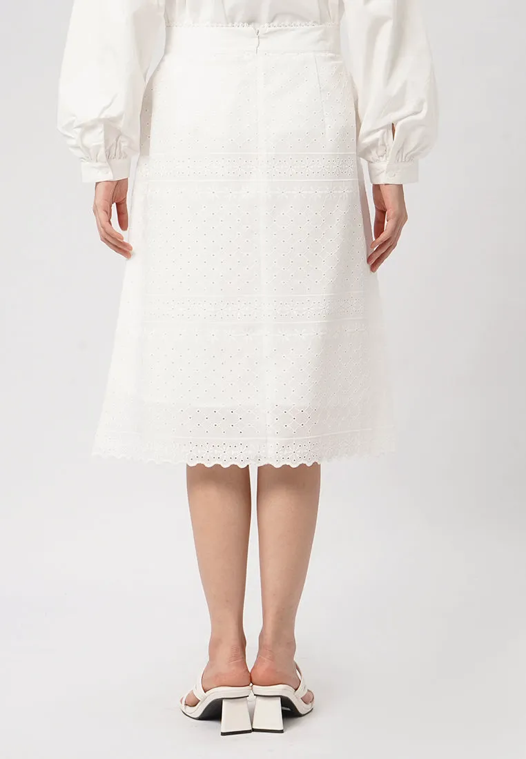 Eyelet Flare Midi Skirt