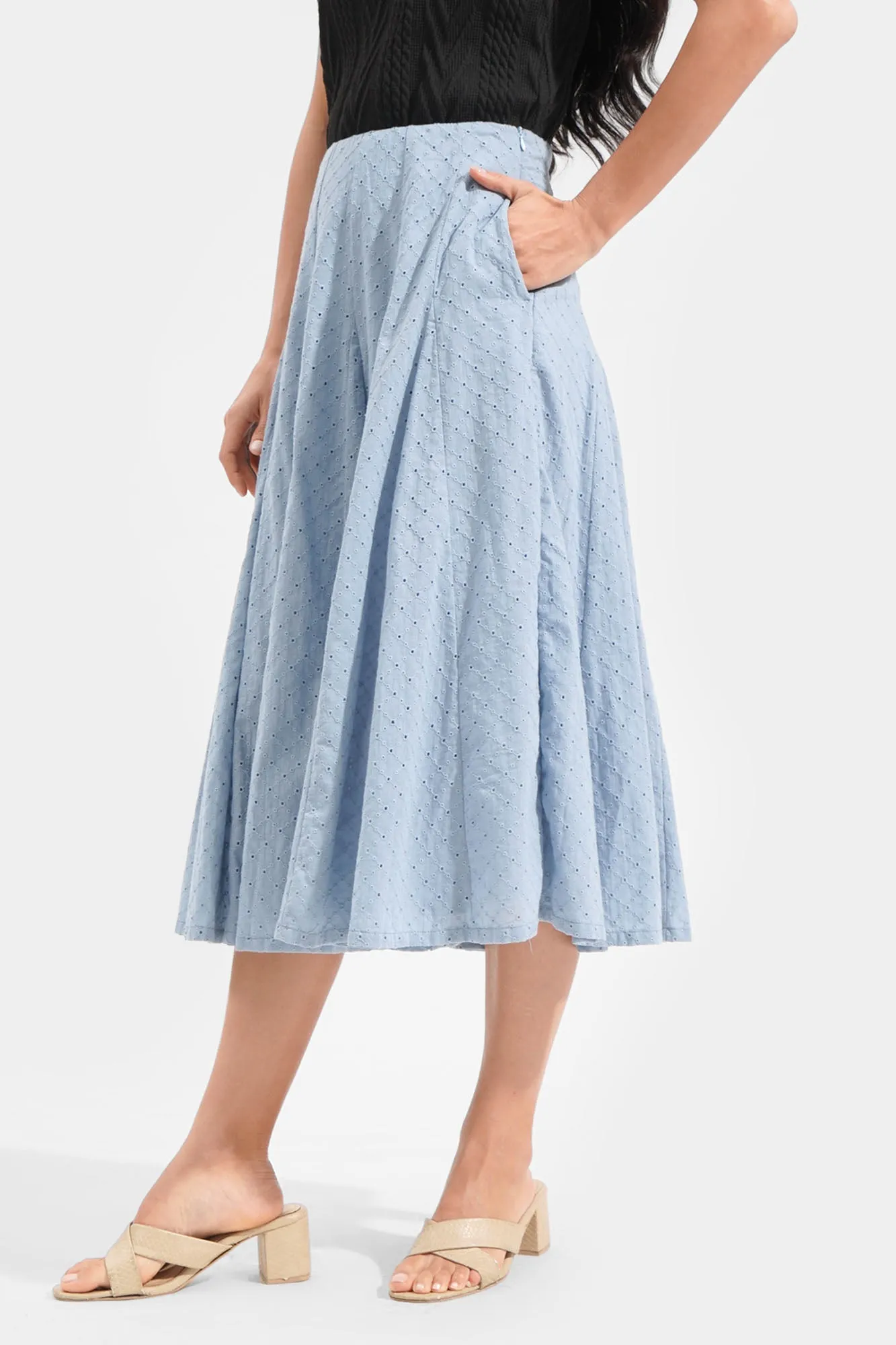 Eyelet Midi Skirt