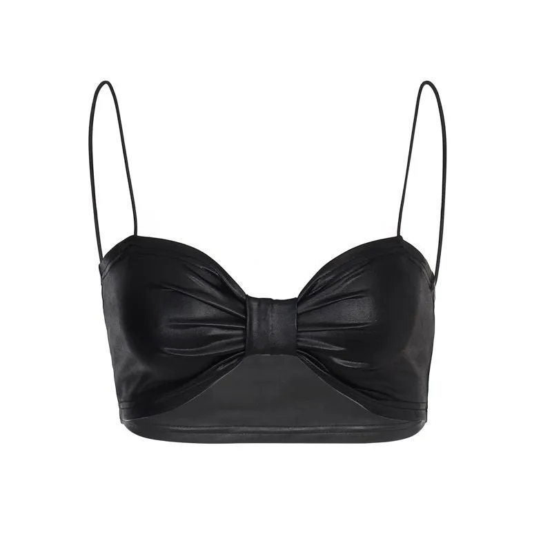Faux Leather Bralette Top with Sweetheart Neckline
