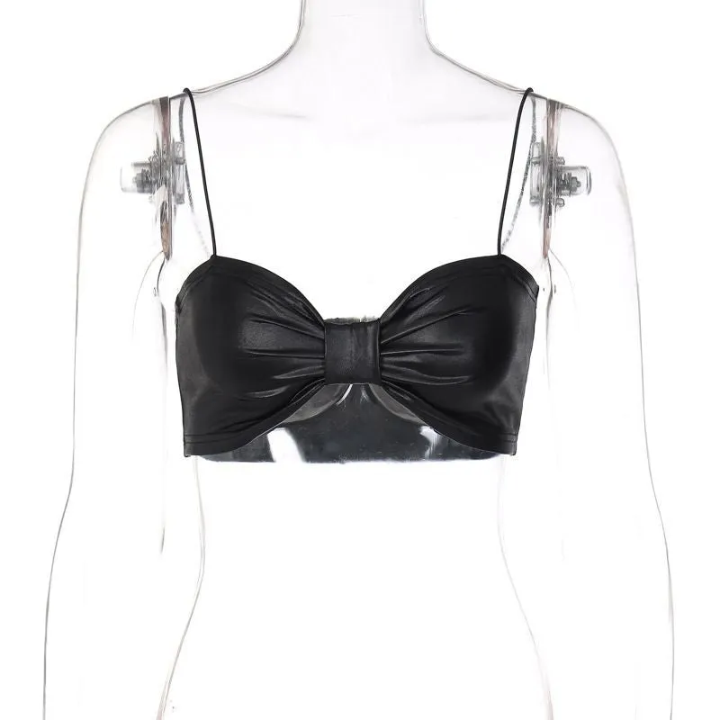 Faux Leather Bralette Top with Sweetheart Neckline