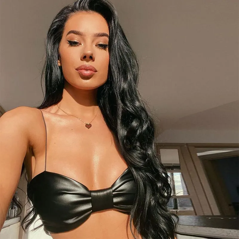 Faux Leather Bralette Top with Sweetheart Neckline