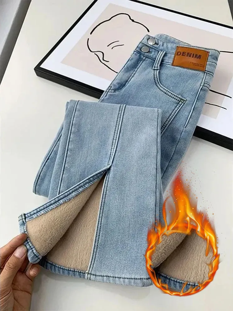Flare Jeans High Waist Warm Casual