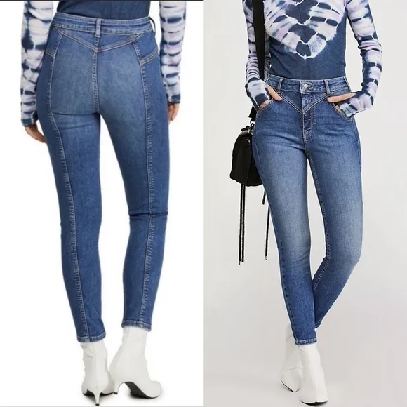 Free People We The Free Riley Seamed Cropped Ankle Length Skinny Jeans Size 30