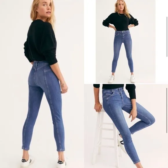 Free People We The Free Riley Seamed Cropped Ankle Length Skinny Jeans Size 30