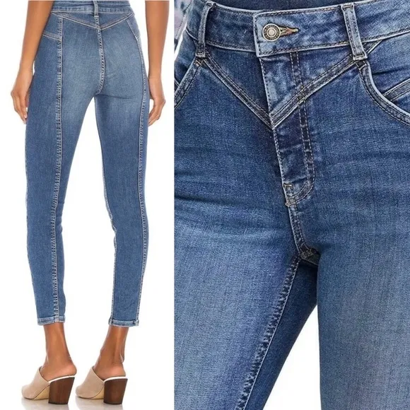Free People We The Free Riley Seamed Cropped Ankle Length Skinny Jeans Size 30