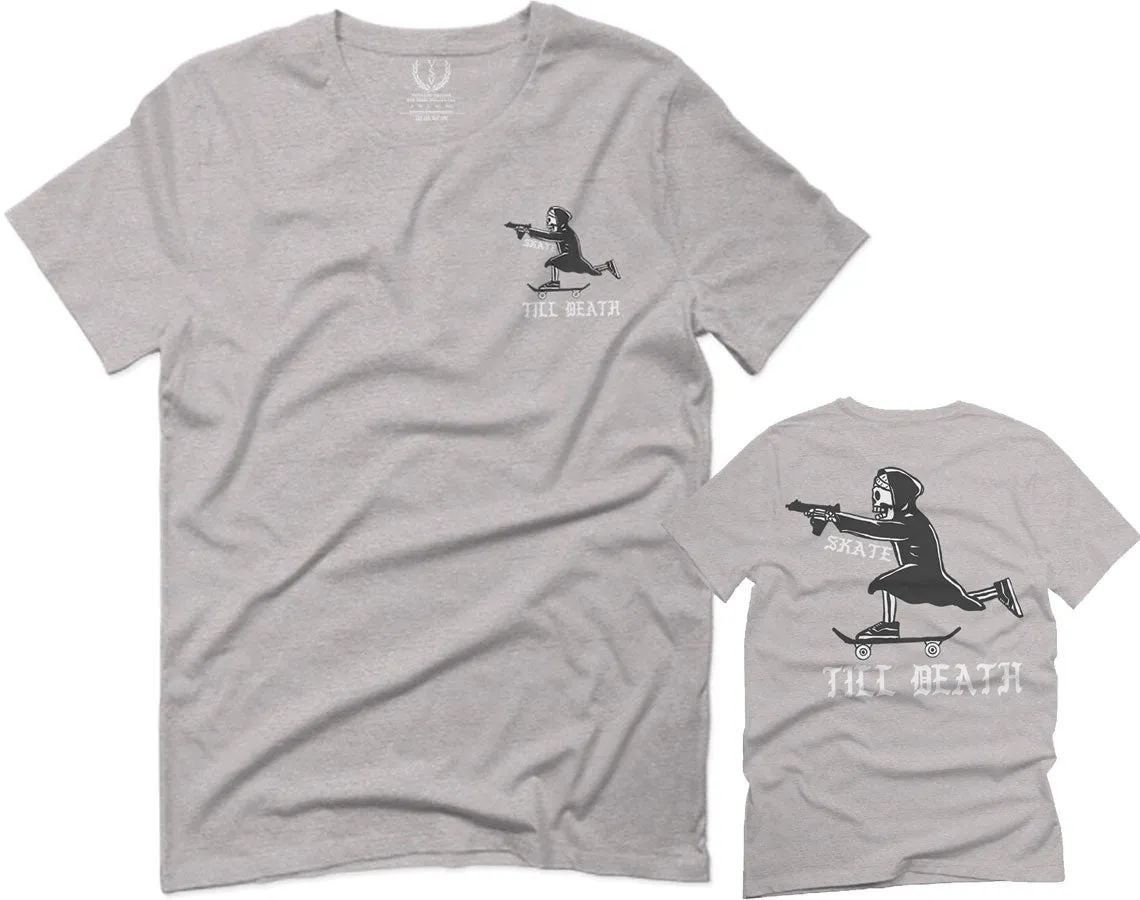 Front and Back Skateboarding OR DIE Skull Skate Gun Till Death Obei Society For men T Shirt
